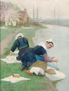 Lionel Walden Women Washing Laundry on a River Bank, oil painting by Lionel Walden oil painting reproduction